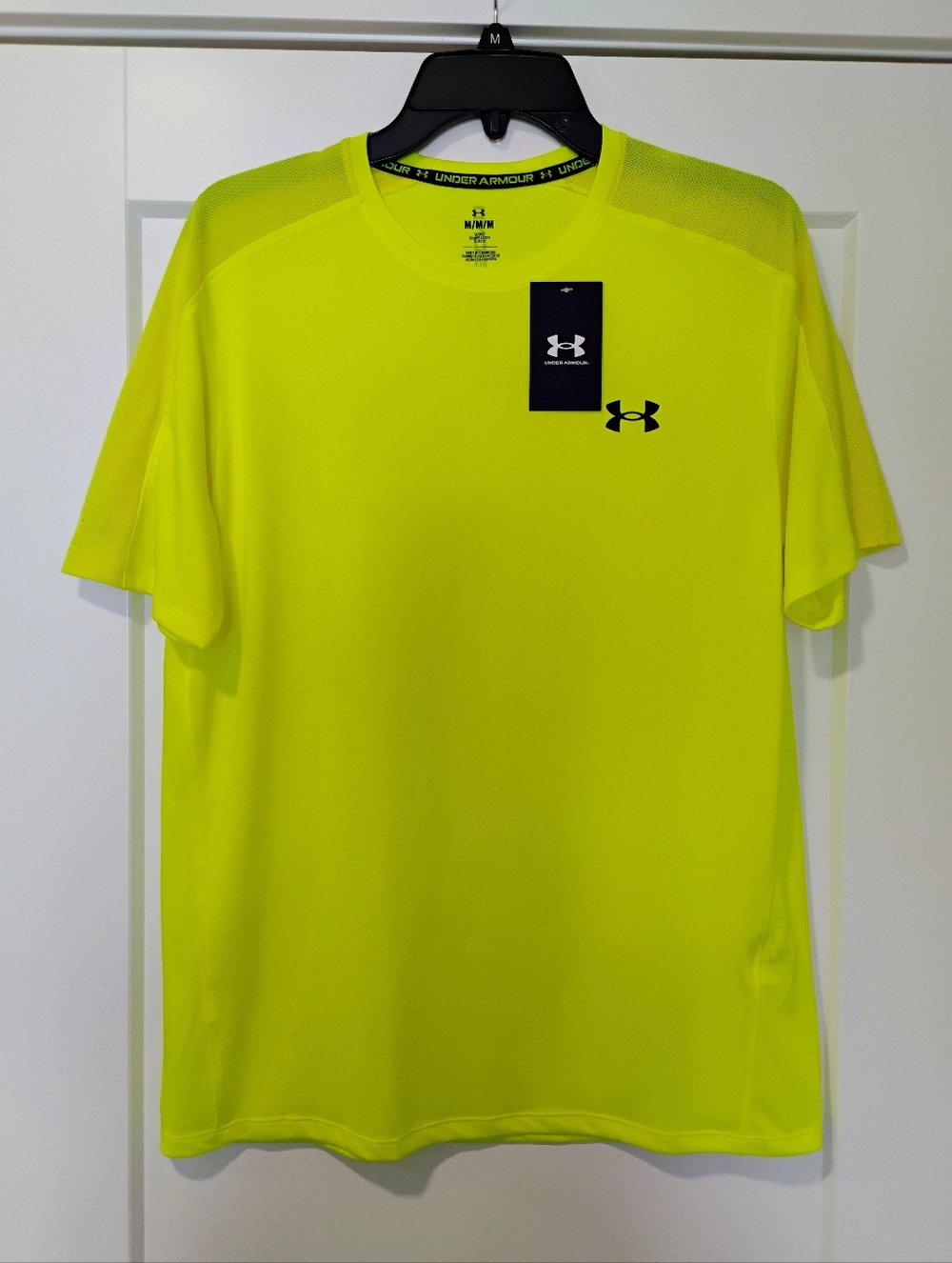NWT M Under Armour UA Tech Breeze Neon Yellow Active Gym Workout Tee T-Shirt NEW